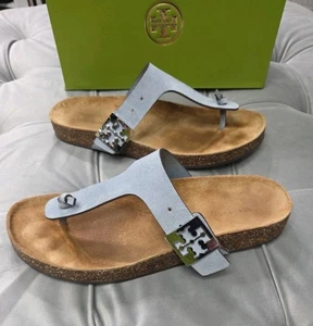 Tory Burch Mellow T-Strap Suede Thong Cork Sandals Aria Blue Womens Shoes 10 New - Bild 1 von 17