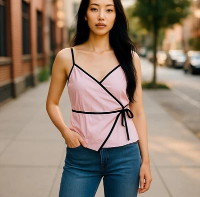 Vintage SO Babydoll Wrap Cami Top Asymmetric Pink Y2K Coquette Whimsy Size Med - Image 1 of 4