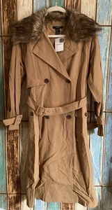 Forever21 Trenchcoat mit abnehmbarem Pelzkragen Khaki Damen Größe L - Bild 1 von 7