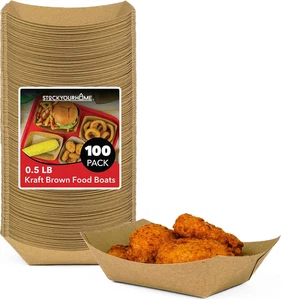 [100 Pack] Small Disposable Brown Kraft Paper Food Trays, 0.5-Lb Concession Tray - Picture 1 of 7