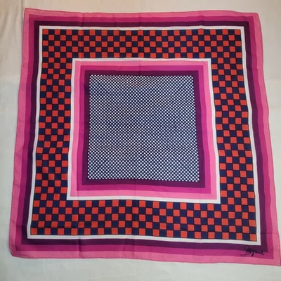 "Bufanda cuadrada de seda vintage SCHIAPARELLI tonos geométricos azules y rosas 26""" Foto 1 de 4