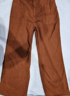 Pantalones boho de pierna ancha para mujer, color óxido, talla L, bolsillos delanteros, cremallera con elástico Foto 1 de 4