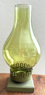 Vintage Green Glass Hurricane Candle Holder with Metal Crown Base – Retro MCM - Image 1 of 4