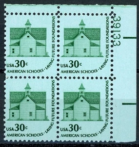 MORRIS SCHOOL Plate Block of 4 Dull Gum MNH Scott's 1606 UR Plate Numbers Vary ~ - Picture 1 of 2