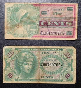 2pcs US MPC 5 10 Cents Series 661, 641 Circulated - Vietnam Era #MM10D - Picture 1 of 2