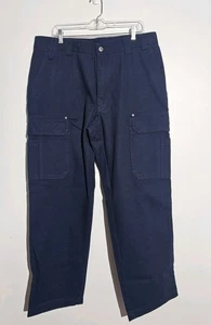 Pantalones de trabajo de carga de lona relajada con manguera contra incendios Duluth Trading Flex azul marino talla 38x32 - Imagen 1 de 5