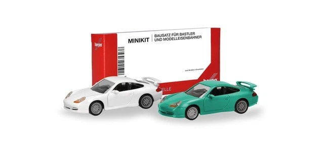 Herpa Minikit 014083 - 1/87 Porsche 911 GT3 (996) Gp Bianco E Verde Chiaro, 2 Pz - Immagine 1 di 1