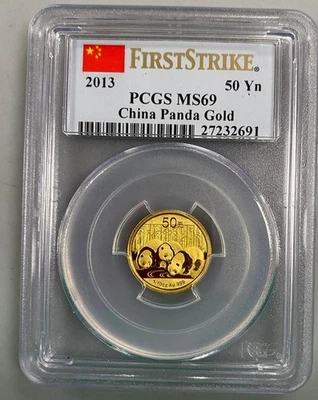 2013 PCGS MS69 1st Strike China 1/10th ozt .999 Gold 50 Yn Panda Coin spots 368 - Image 1 of 4