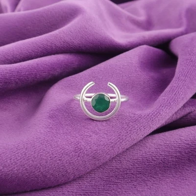 Anillo bisel banda hermana ónix natural Geen tamaño joyería todos los tamaños plata esterlina Foto 1 de 4