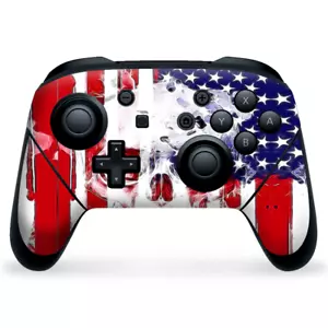 Nintendo Switch Pro Controller Skin Decal Vinyl Wrap - U.S.A. Flag Skull Drip - Picture 1 of 2