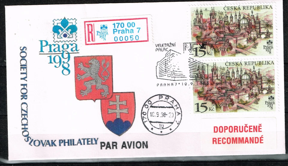 Czech Famous Praha Architecture Coat of Arms FDC stamp on cover 1998  - Image 1 of 1