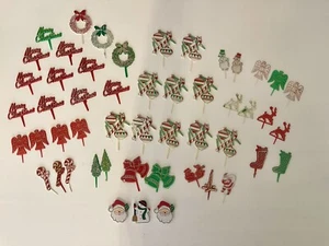 Vintage Christmas Cupcake Toppers Picks Cake Toppers Plastic Santa Lot of 47 - Picture 1 of 13