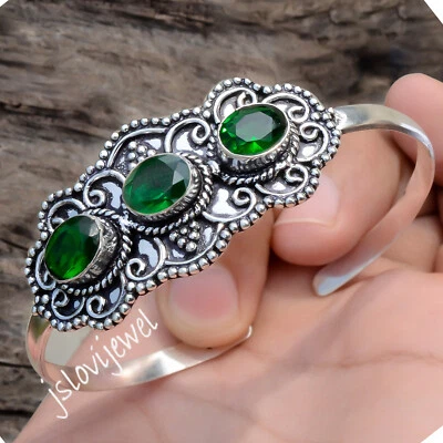 Chrome Diopside Gemstone Bracelet 925 Sterling Silver Handwork Bangle Jewelry - Image 1 of 4