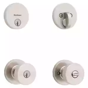 Kwikset Pismo Round Rose Satin Nickel Knob Door Combo Pack Featuring SmartKey - Picture 1 of 9