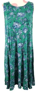 Women's LOFT Green Blue Floral Stretch Sleeveless Dress Cut Out Back Medium Soft - Picture 1 of 7