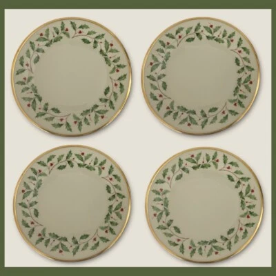 "Platos de cena Lenox Holiday Dimension Holly Berry 105/8"" - JUEGO DE 4 - NUEVOS SIN ETIQUETA" Foto 1 de 4