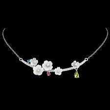 100% NATURAL 5X3MM PERIDOT RUBY LONDON BLUE TOPAZ MOP CARVE SILVER 925 NECKLACE