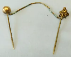 Antique Double Stick Pin With Chain - Picture 1 of 12