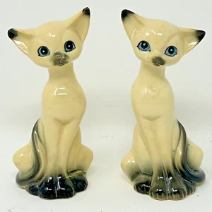 5" vintage siamese cats sitting MCM Japan ceramic mid century modern pair couple - Picture 1 of 8