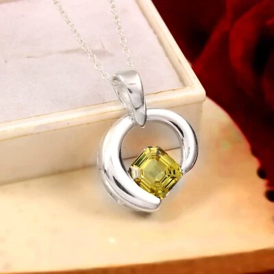 Adorabile Ceylon Giallo Zaffiro Asscher Cut 925 Ciondolo Argento Gemstone9x9MM - Immagine 1 di 4