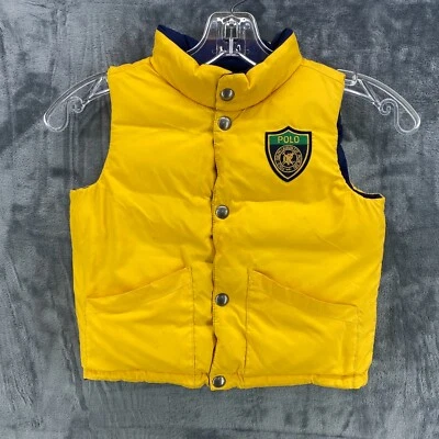 Chaleco de Plumón POLO Ralph Lauren Niños Talla 2T Amarillo Marino Reversible Defectos Frontales a Presión Foto 1 de 4