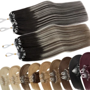 Micro Link Tip Extensions Real Remy Human Hair Cold Fusion Micro Loop Ring Beads - Picture 1 of 31