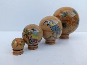 Vintage Handcrafted Nesting Balls Russian Doll Style Birds Flowers Nature - Picture 1 of 17