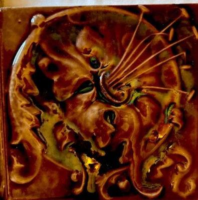 Antique Hamilton Tile Co. Majolica Fireplace Tile – Floral Relief – 6” x 6” - Image 1 of 2