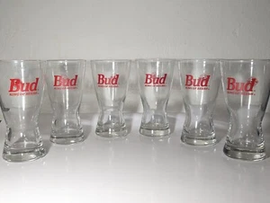 Budweiser 6" Clear Glass Pilsner Beer Glasses 10oz Set of 6 Vintage King of Beer - Picture 1 of 4