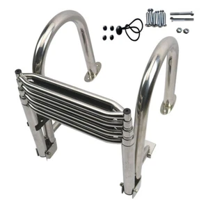 4 Step Stainless Steel Folding Ladder Boat Pontoon Yacht Telescoping Heavy Duty - Picture 1 of 8