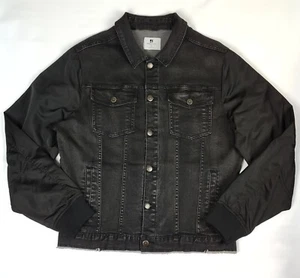 Standard Issue Denim Jeans Jacket Mens Size XL Black Satin Sleeves - Picture 1 of 12