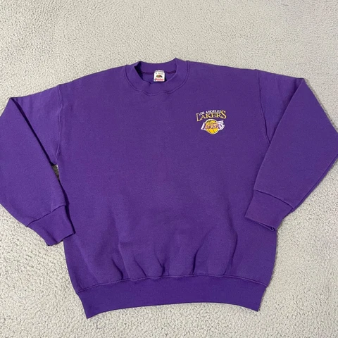Vintage Los Angeles Lakers Sweater Mens Medium Purple Long Sleeve Pullover 90s Cover