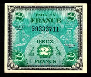 Allied Military Currency USA 2 FRANCS FLAG 1944 banknote paper money WWII - Picture 1 of 2