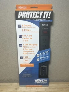 Tripp Lite Protect It! 6 Outlet 2 USB Surge Protector 990 J Black TLP606USBB - Picture 1 of 3