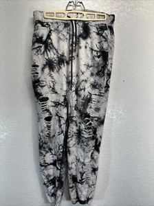 Fashion Nova nero bianco tie dye trashed invecchiato joggers tasche taglia large - Foto 1 di 8
