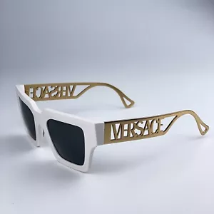 Versace Women Sunglasses White Gold Logo Dark Grey Square VE4431 401/87 NEW - Picture 1 of 12