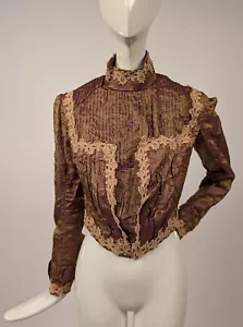 EDWARDIAN RICH PATTERN CHANGEABLE SILK BODICE W HIGH COLLAR - Picture 1 of 8