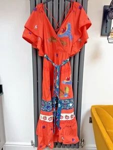 New Monsoon Lucy embellished coral maxi dress size 22 embroidered RRP £300 - Picture 1 of 10