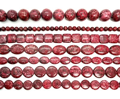 Red Fossil Jasper CIRCLE OVAL SQUARE ROUND Various Sizes 15.5 in. Strands - Image 1 of 2