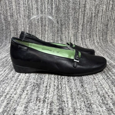 MEPHISTO Black Leather Strap Shoes Low Wedge Sandals Women's US 9.5 EU 7 READ - Image 1 of 4