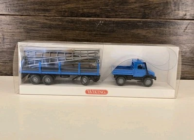 WIKING 392 02 27 Unimog U140 w/ Trailer HO Scale 1/87 Blue - Image 1 of 4
