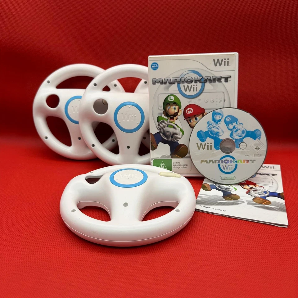 Mario Kart Wii game + 4 Steering Wheels | Tested & Complete | Nintendo Wii - Image 1 of 1