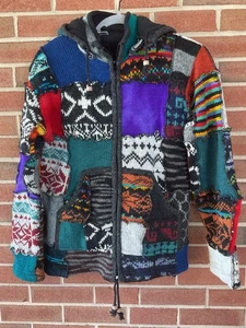 Cárdigan boho con capucha forrado de vellón colorido hippie de lana pequeño de lana para mujer - Imagen 1 de 16