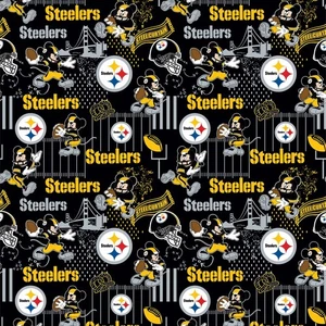 Almost Half Yard NFL Pittsburgh Steelers Logo Disney Mickey Cotton Fabric - Picture 1 of 1