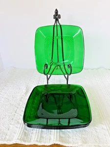 Set of 4 VTG Anchor Hocking Forest Green Charm 8-1/4" Square Salad Plates VG - Picture 1 of 8