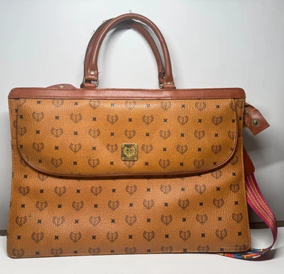 Vtg Monogram Business Bag Flap Shoulder Bag Laurel Wreath Double-O Logo Cognac - Image 1 of 4