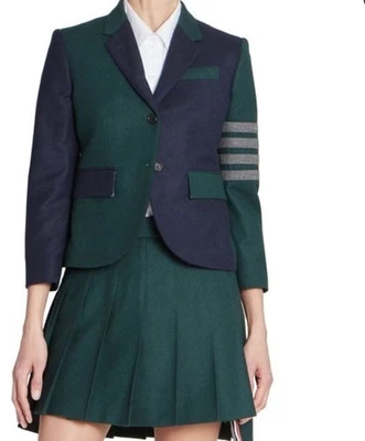 New $2690 Thom Browne Women Funmix Colorblocked Wool Sport Jacket 46/10 Italy - Image 1 of 4