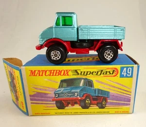 Matchbox Superfast n. 49A Unimog blu metallizzato/rosso scuro ruote palloncino "H" box - Foto 1 di 10