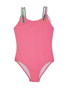 Beach Lingo L33613 Girls Pink Moon Dust Braid Fringe One-Piece Swimsuit Size 10 - Picture 1 of 4