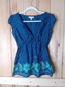 Blusa Babydoll Vintage Aeropostale Top Med Azul Paisley Estampado Floral Y2k - Imagen 1 de 5